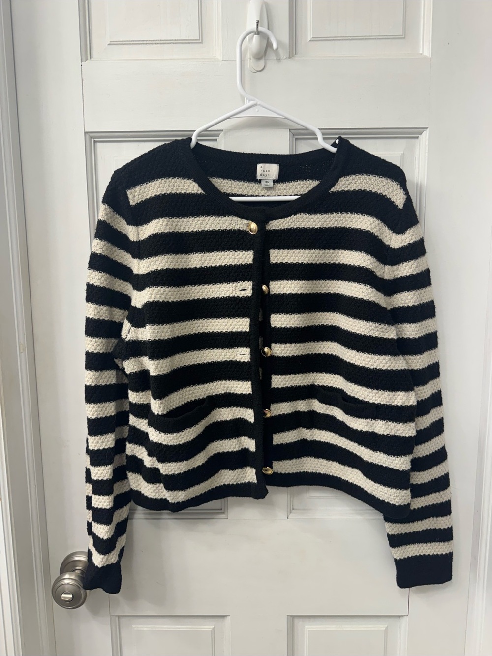 a new day Black & Cream Striped Button Cardigan